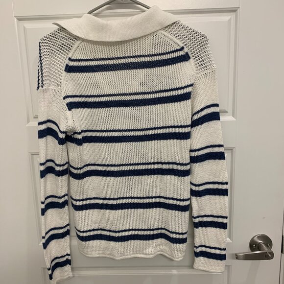 Vince Racked Ribbed Cream & Navy Stripe Pullover - Picture 2 of 5